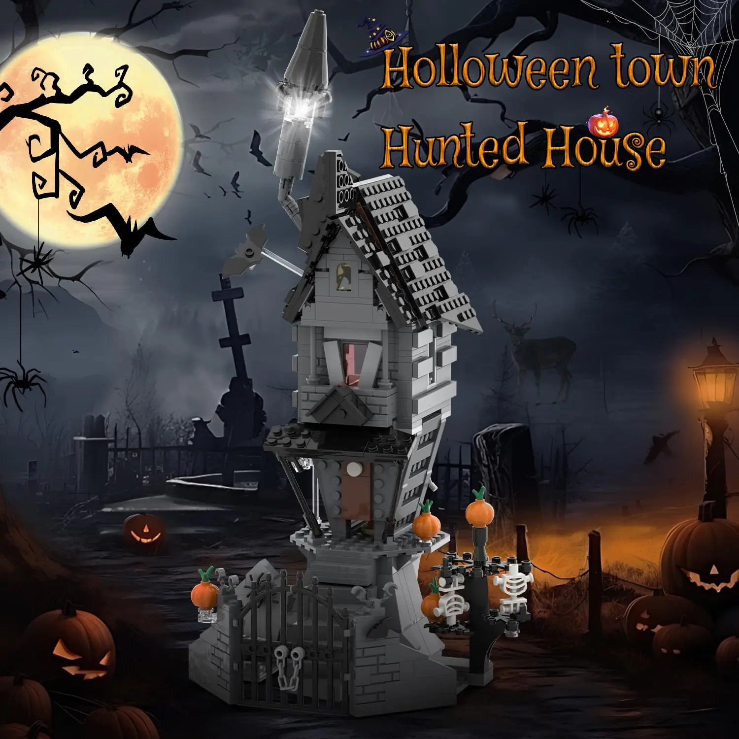 581PCS Nightmareal Castle Building Blocks Ghost Skeletion Pumpkin Hut MOC Bricks Educational DIY Toys For Kids Holiday Gifts view 2