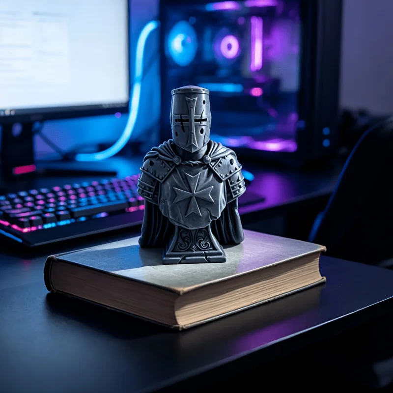 Medieval Templar Knight Bust Statue 3D Printed Crusader Knight Armor Figurine Desktop Bookshelf Collectible Home Decor Ornaments