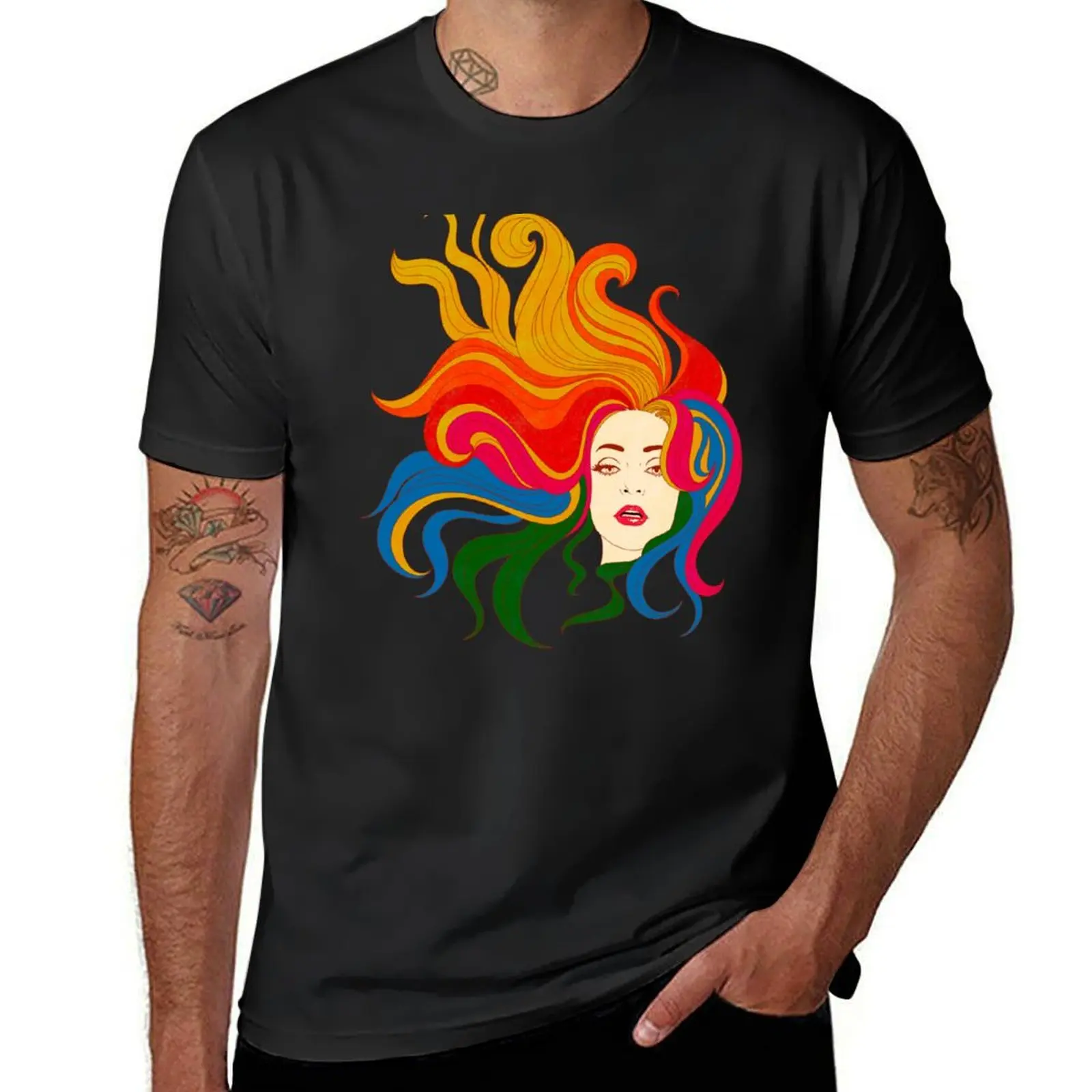 Rainbow hair T-Shirt oversizeds graphics summer top mens t shirts casual stylish