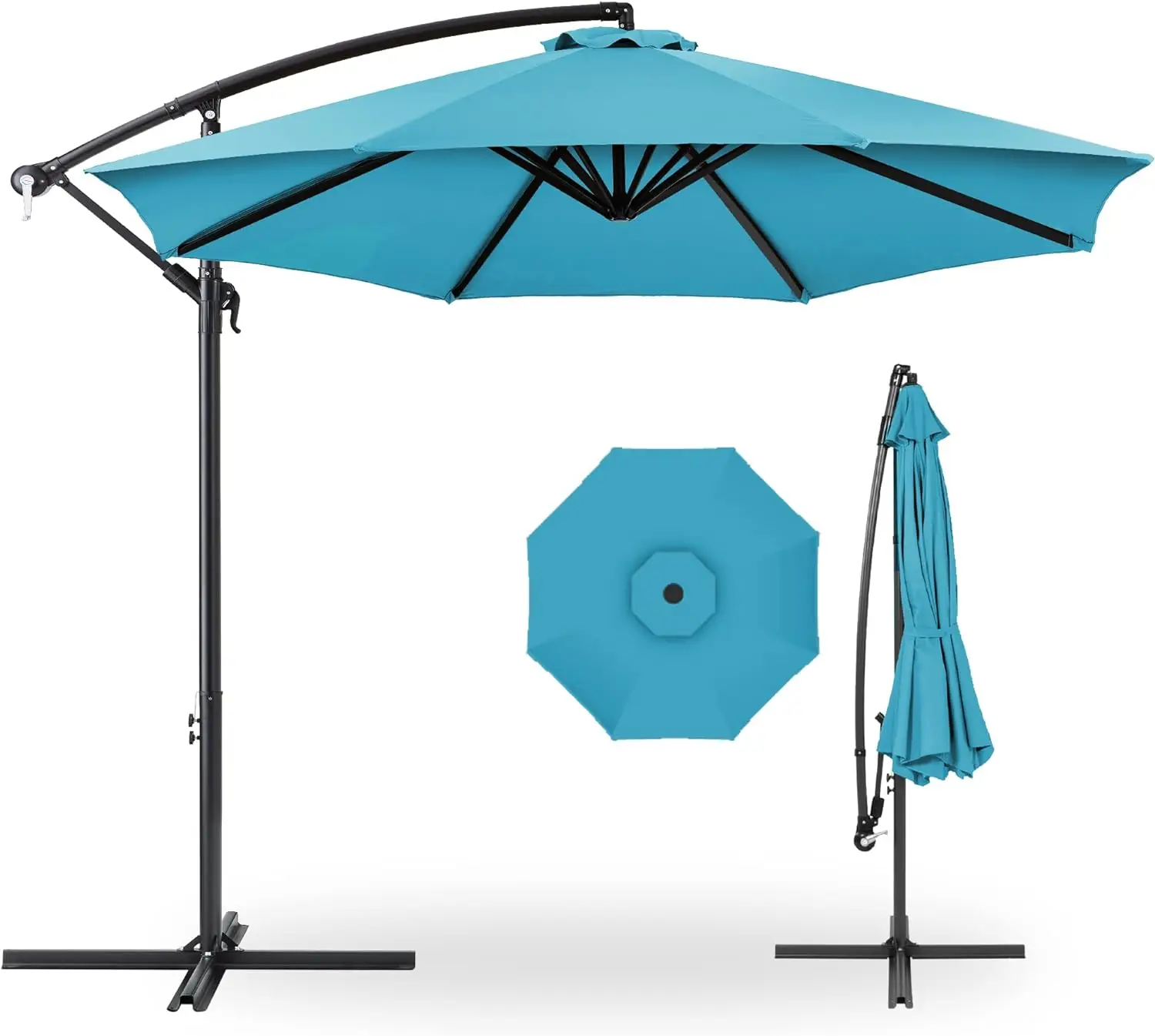 

Offset Hanging Market Patio Umbrella w/Easy Tilt Adjustment, Polyester Shade, 8 Ribs for Backyard, Poolside, Lawn and Garden