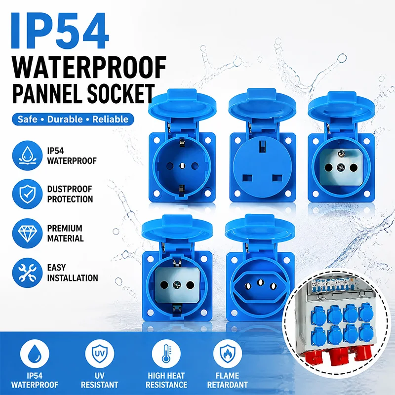 IP54 16A Waterproof Industrial Panel Socket Electric Power Wall Outlet EU UK Universal Plug Socket for Outdoor Distribution Box