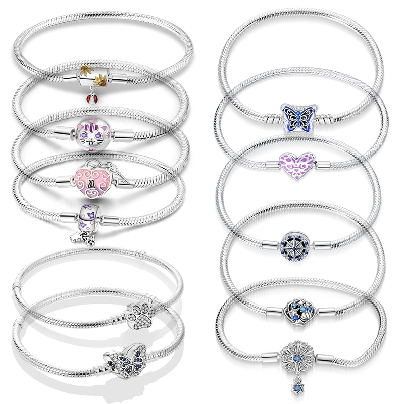 

Charm Original 925 Sterling Silver Classic Snake Chain Bracelet for Women Luxury Jewelry DIY Anniversary Party Gift