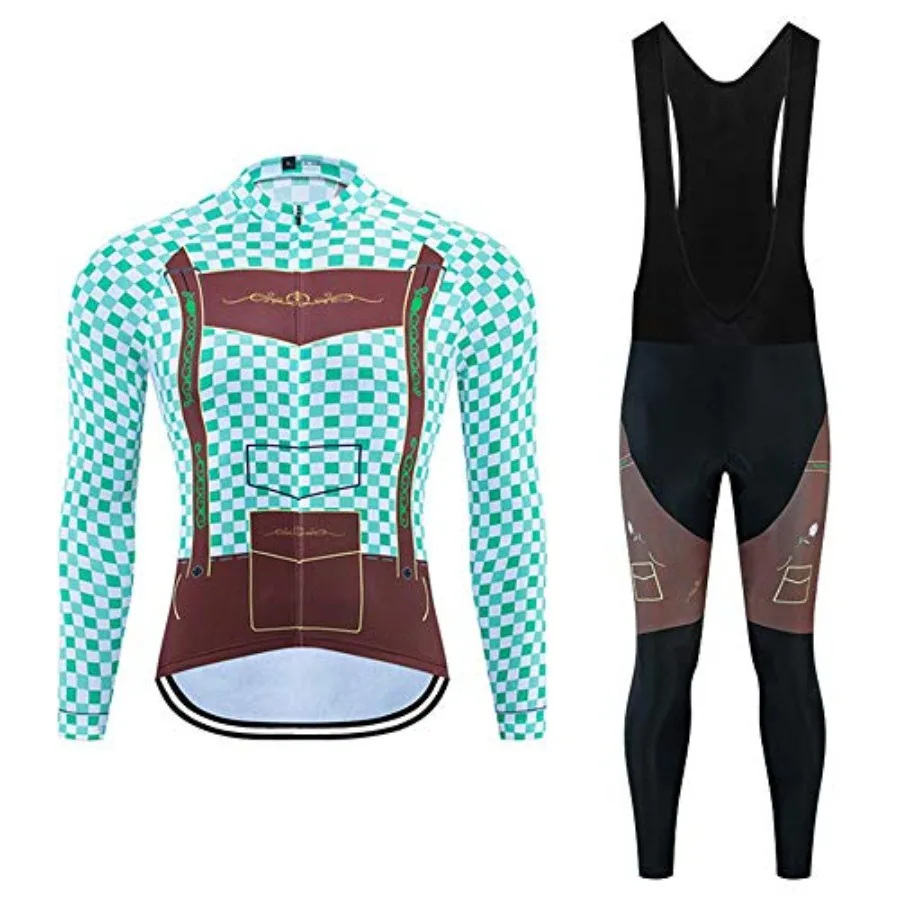 

Moxilyn Men's Cycling Jersey Set Long Sleeve Pro Cycling Clothes Riding Quick Dry Jacket + Cycling Bib With 9D Pad