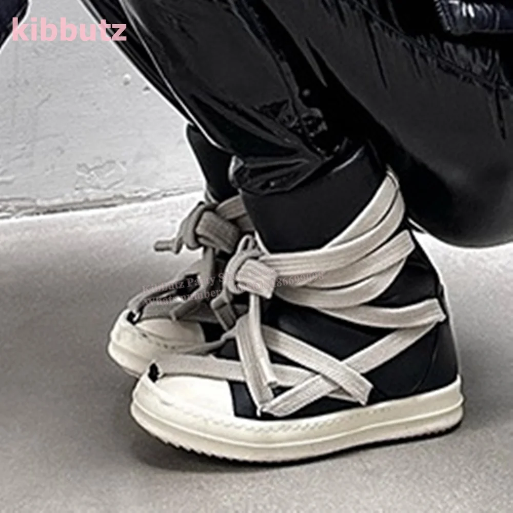 Cross Strappy Ankle Boots Height Increasing Lace-Up Novelty Fashion Women Shoes New Genuine Leather Round Toe Mixed Color Women