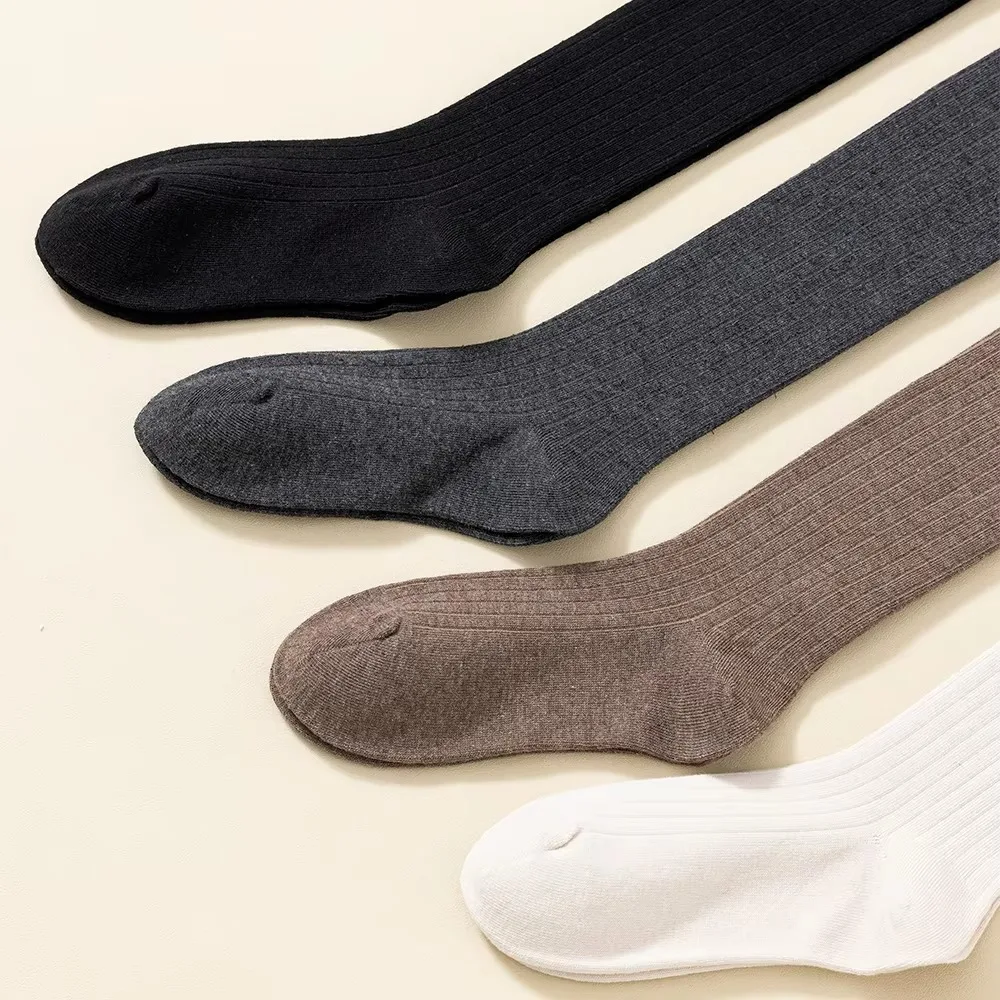 1Pair New Pure Cotton Knee-high Socks Solid Color Keep Warm Over Knee Sock Foot Warmers Fall Winter