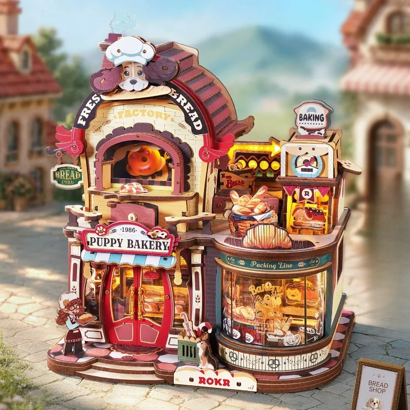 3D Wooden Assembly Model,Bread Factory DIY, Birthday Gift,Three-dimensional Puzzle, Creative Ornaments,Creative Cottage