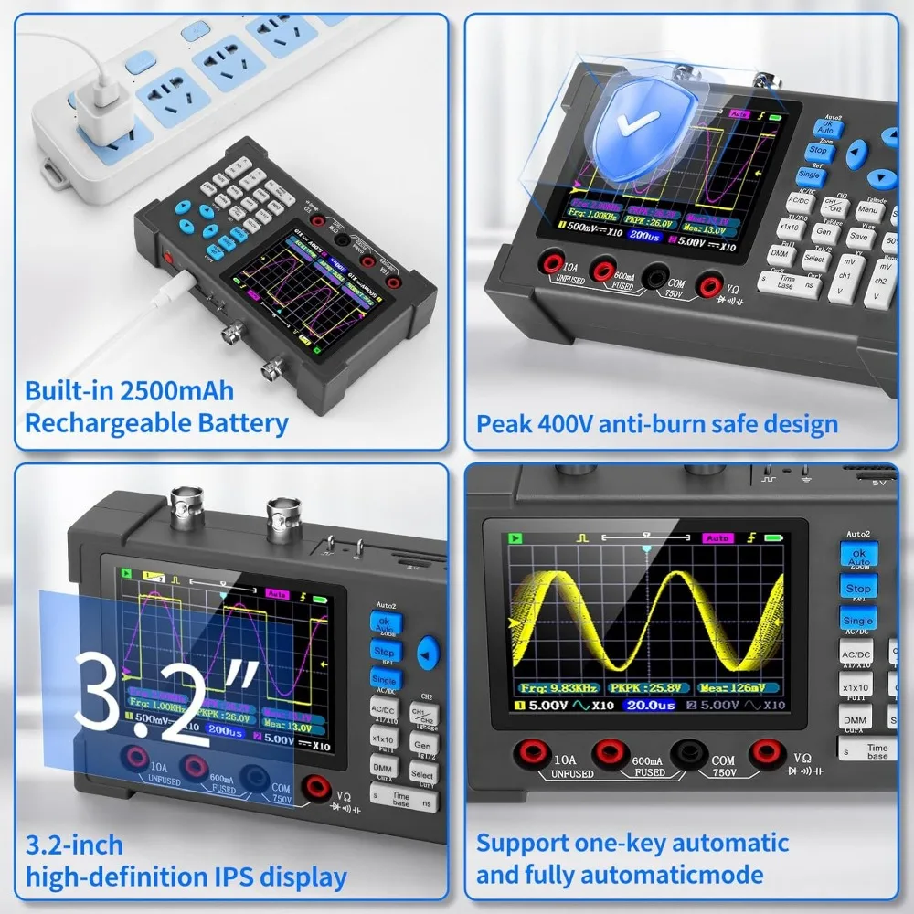 LCD Handheld Digital Oscilloscope Kit - 2 Channel 3.2" TFT 120Mhz Digital Oscilloscopes Portable 250MSa/s Sampling Rate