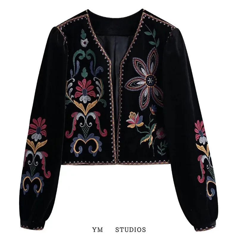 

Spring Women's Embroidered Flower Velvet Jaet ort Street Sle Floral Print Heavy Work Outerwear Ladies' Premium Fas...