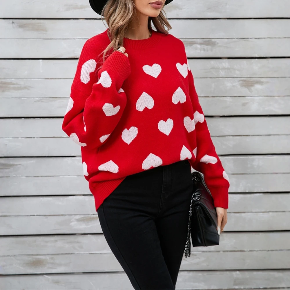 

Winter Wear Love Sweater for Women Crewneck Turtleneck plus Size Heart Design European And American Style Valentine's Day Theme