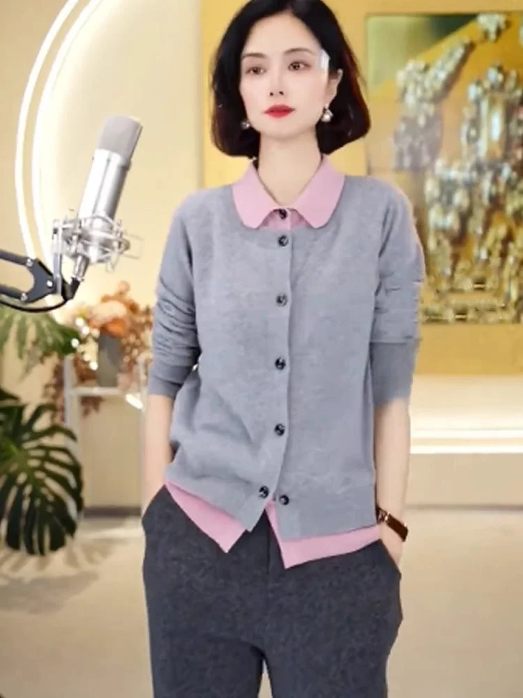 

Faionable Color Blo Knitted Sweater Design Single Button Open Cardigan Ele Versatile Outerwear Korean Sle Straight Cut