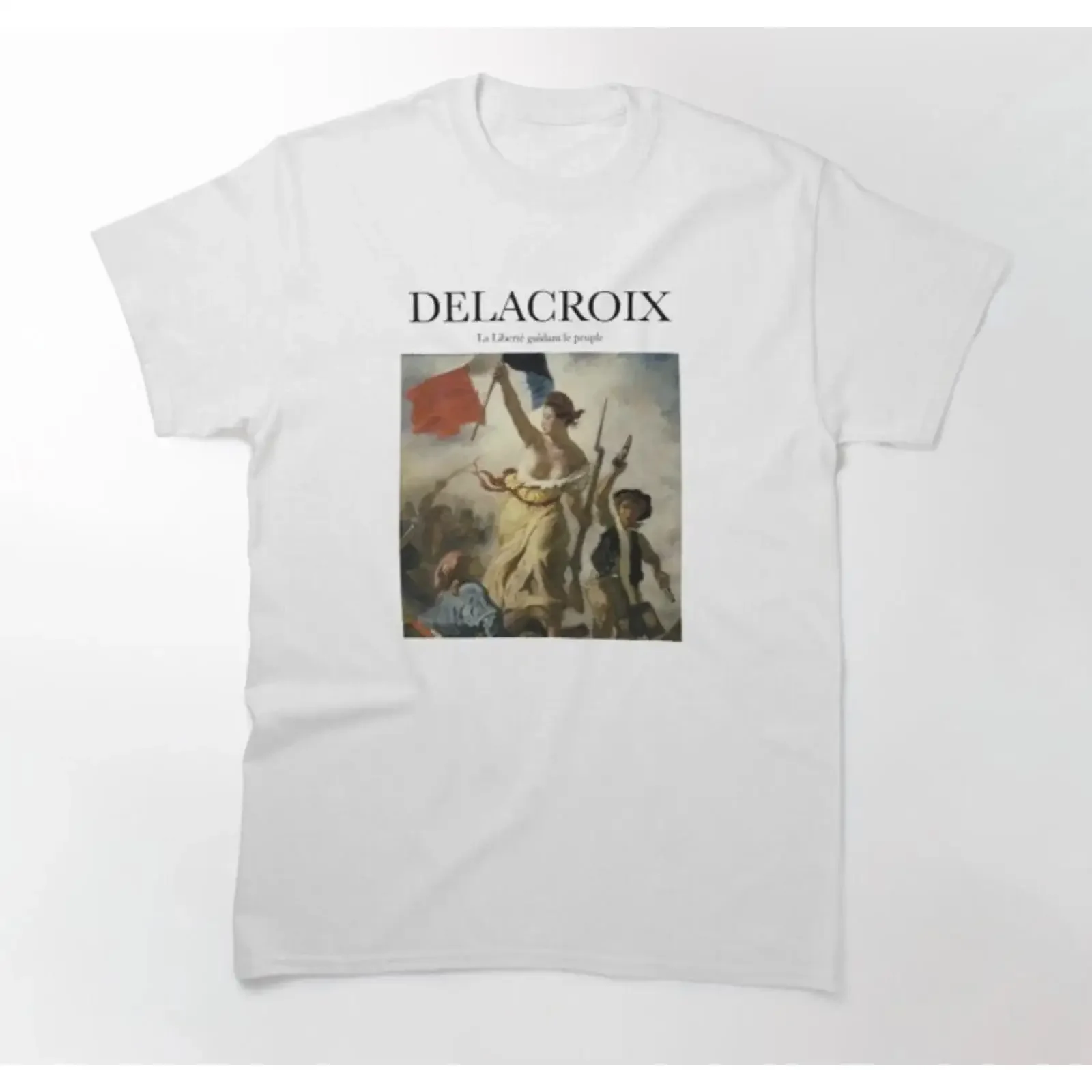 Delacroix Liberty Leading the People Painting T shirt Art vintage Washed Soft Comfortable Top For Everyday Wear Slightly Casual