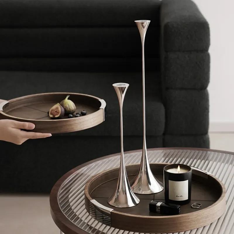 Natural Black Walnut Wood Serving Tray Round Coffee Table Snack Plate for Tea Nuts Solid Wood Dish Home Kitchen Decor Gift