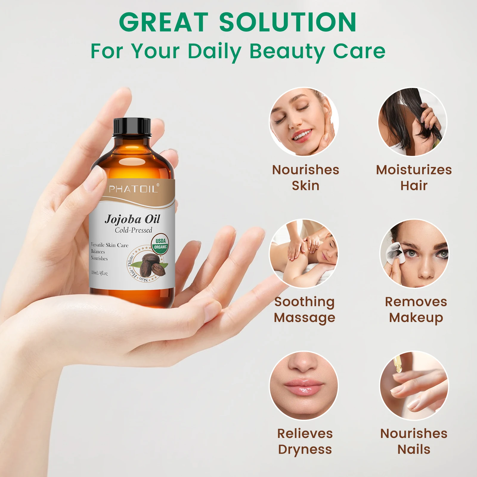 น้ำมันบำรุงผิวหน้าออร์แกนิค PHATOIL 118 มล. สกัดเย็นจากธรรมชาติ น้ำมันพื้นฐานมาตรฐาน USDA - น้ำมันละหุ่ง, น้ำมันโจโจบา, น้ำมันอาร์แกนโมร็อกโก, น้ำมันเมล็ดโรสฮิป