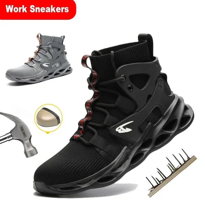 

2024 new puncture resistant work shoes men's anti smashing steel toe shoes, indestructible and lightweight work safety boots