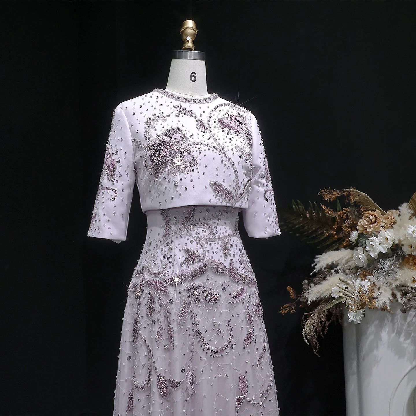 Sharon Said Luxuriöses zweiteiliges Abendkleid in Blush Pink mit Perlenstickerei, formelle Abendkleider für arabische Frauen, SS518, maßgeschneidert – Detail 10