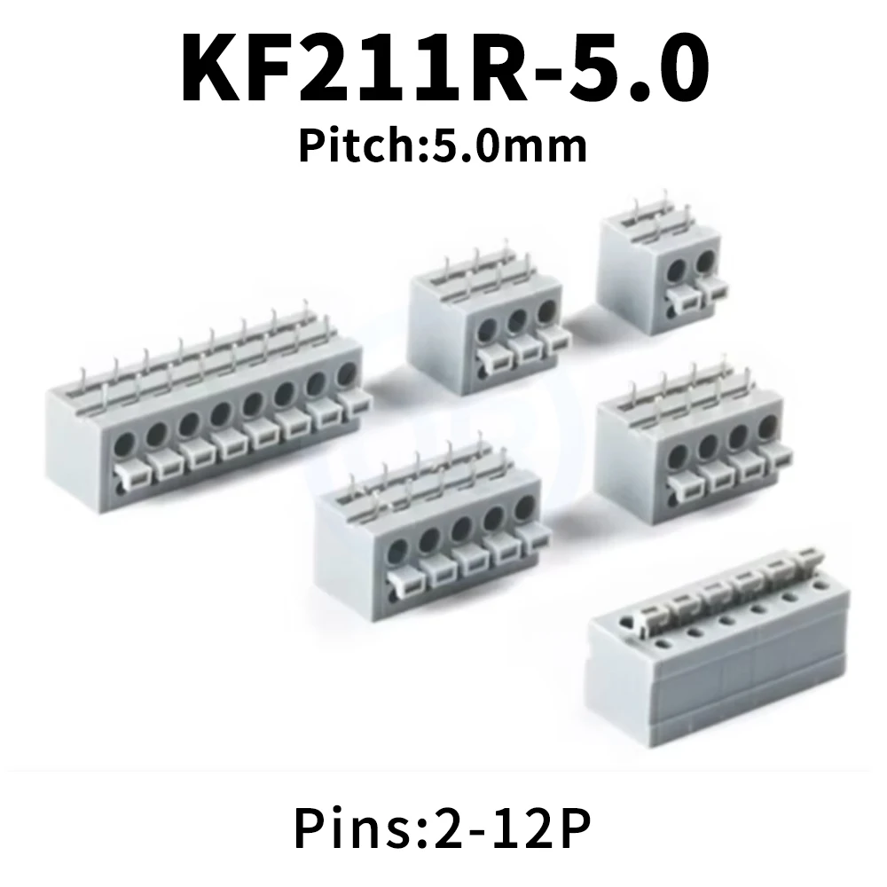 (10 pcs) KF211R-5.0mm 2~12P Horizontal Plug 250V 5.0mm Pitch Spring Loaded PCB Press Type Spliceable Terminal Block KF 211R 5.0