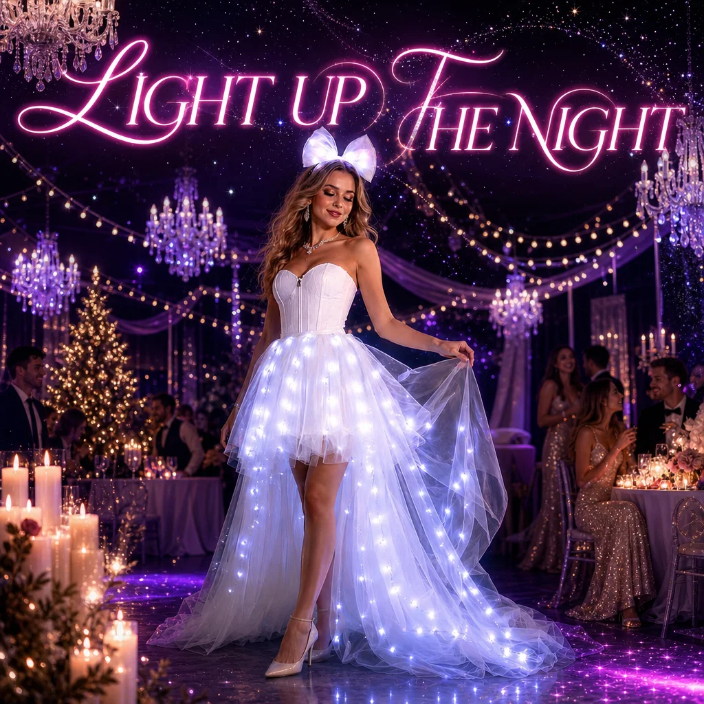 LED Light‑Up Tuxedo Dress with LED Butterfly Headband, Novelty & Special‑Occasion Clothing, Cosplay Accessories Role‑Play Props, for Wedding, Prom, Birthday, Christmas, Halloween, Festival Light Show