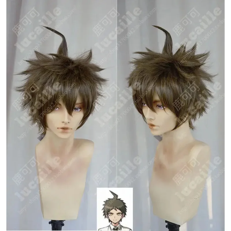 

qq28LQAnime Danganronpa Hajime Hinata Короткие льняные коричневые термостойкие волосы Косплей Костюм + Бесплатная шапочка для парика
