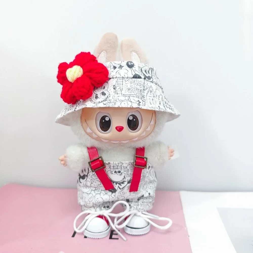 Para 1.a, 2.a y 3.a generación, 17cm, Labubu Tendencia, colgante para ropa, fiesta sentada, Graffiti, pantalones con correa, sombrero para ropa Labubu