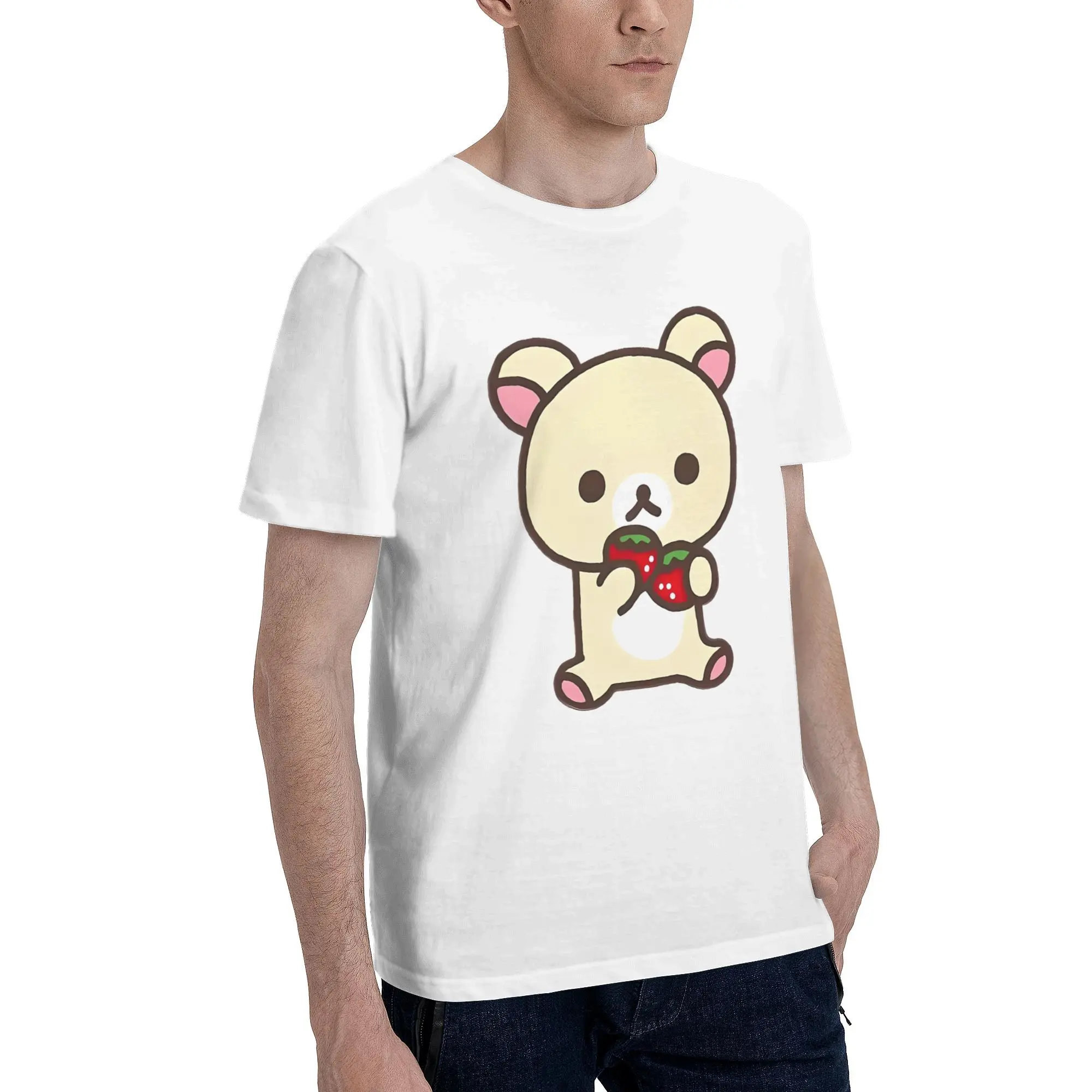 Rilakkuma Strawberry Men T Shirts  Creative Tees Short Sleeve Round Neck T-Shirt Cotton Gift Idea Tops