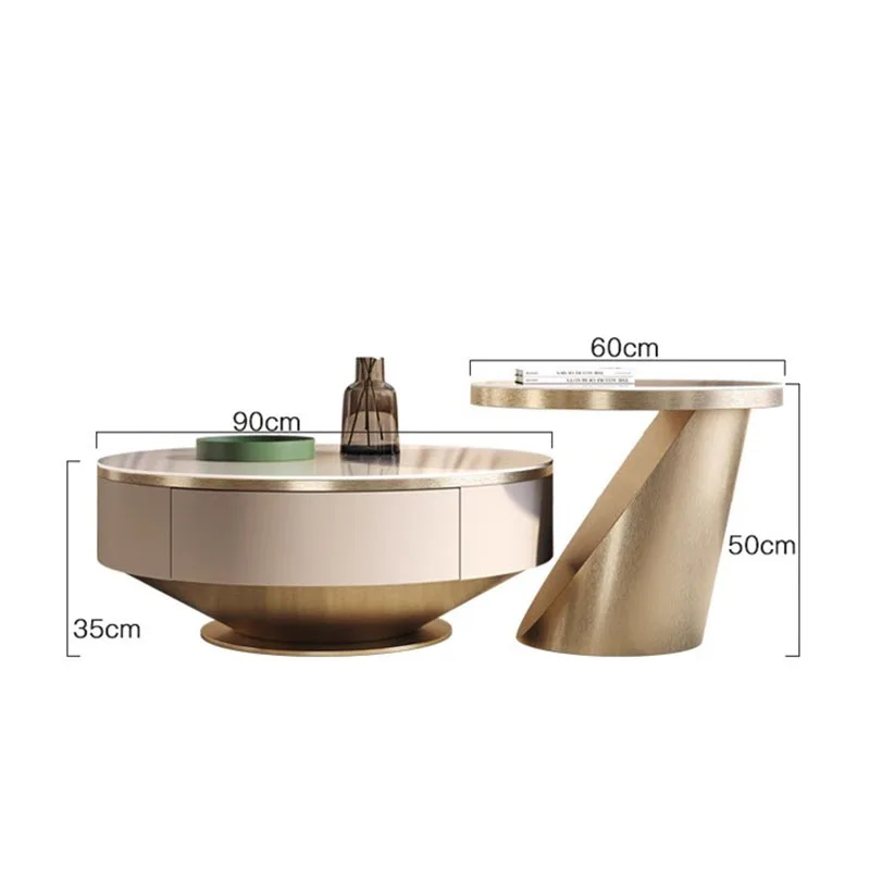Stolik Kawowy Okrągły Organizer Szuflada Glam Trendy Minimalistyczny Stolik do Herbaty i Kawy Salon Nowoczesny Stolik Basse Luksusowe Meble