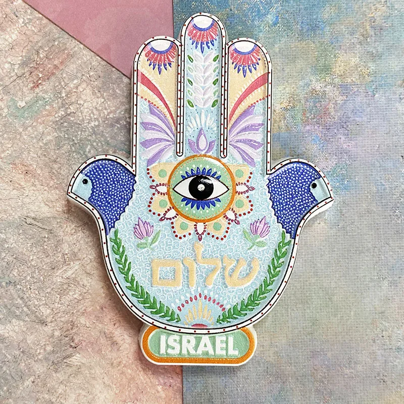 

3D resin Hamsa pattern with magnets - Israeli fridge magnet - Colorful decorative bird and eye design