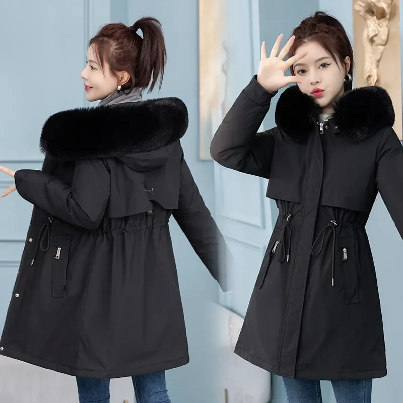 Parkas de algodão soltas de médio a longo coreano para mulheres, casaco feminino, brisa fresca e doce, roupa regular, novo, outono, inverno, 2023