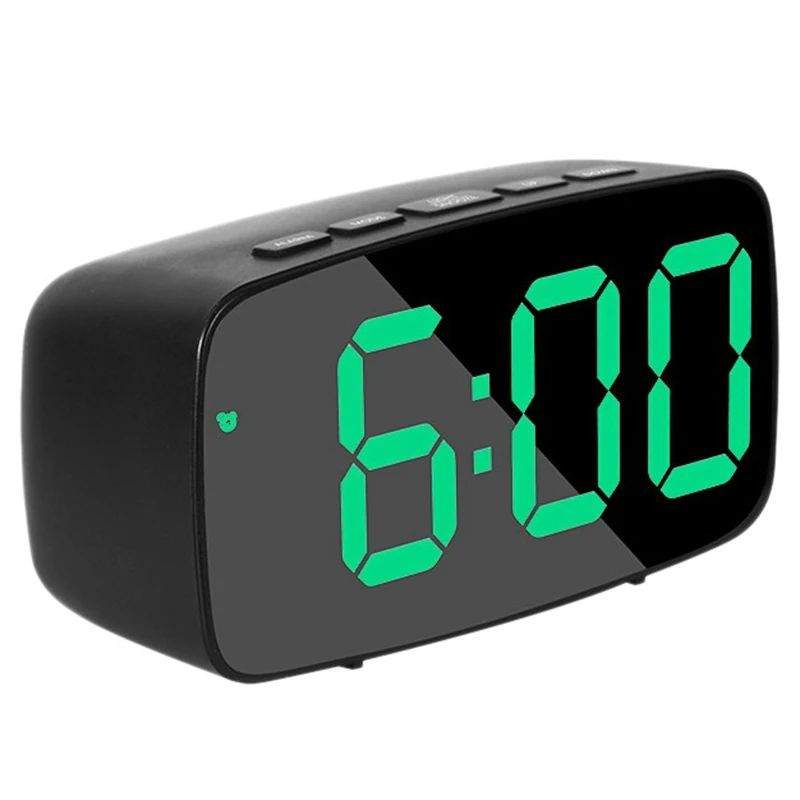 Smart Digital Alarm Clock Bedside,Green LED Travel USB Desk Clock with 12/24H Date Temperature Snooze for Bedroom,Black