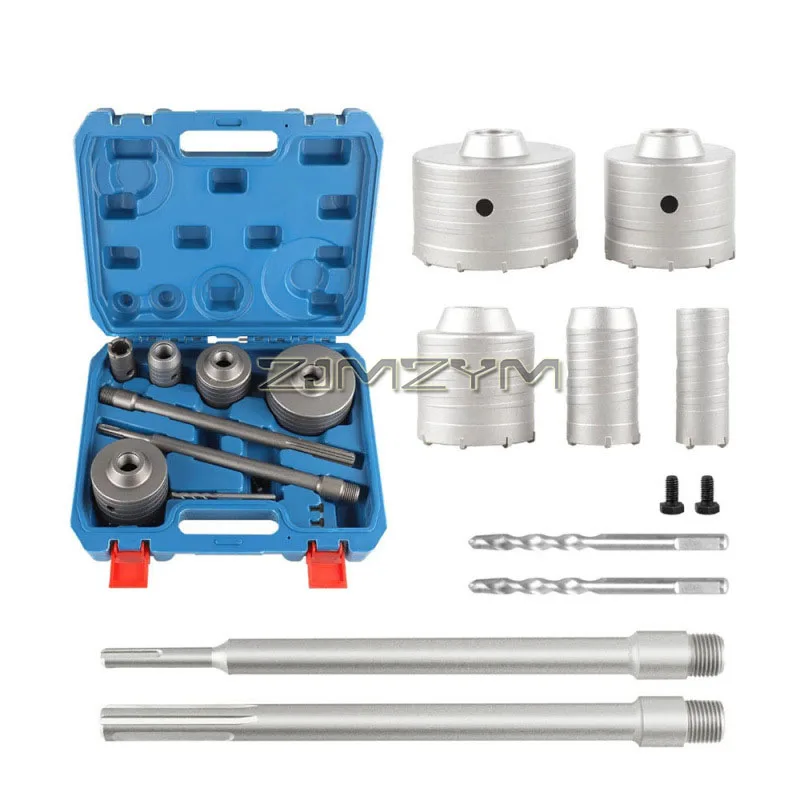 9pcs Hole Saw Set 30-100mm Round shank SDS Max Shank 300mm for Concrete Brick Drill Bit Set Concrete Cement Stone Wall