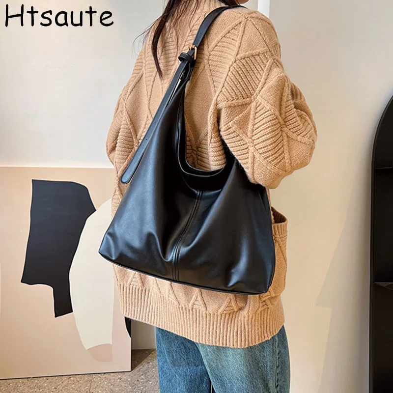 

Retro Women Working Shopping handbags Large Capacity pu leather single Shoulder Crossbody Bag Simple Versatile Bucket Bags