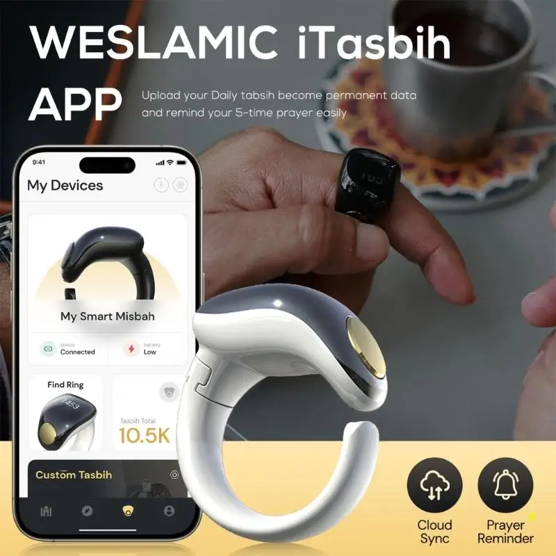 Digital Tasbih Tracking Rings User Friendly Counter IP67 Waterproof for Prayer Support Magnetic Wireless Charging F19E