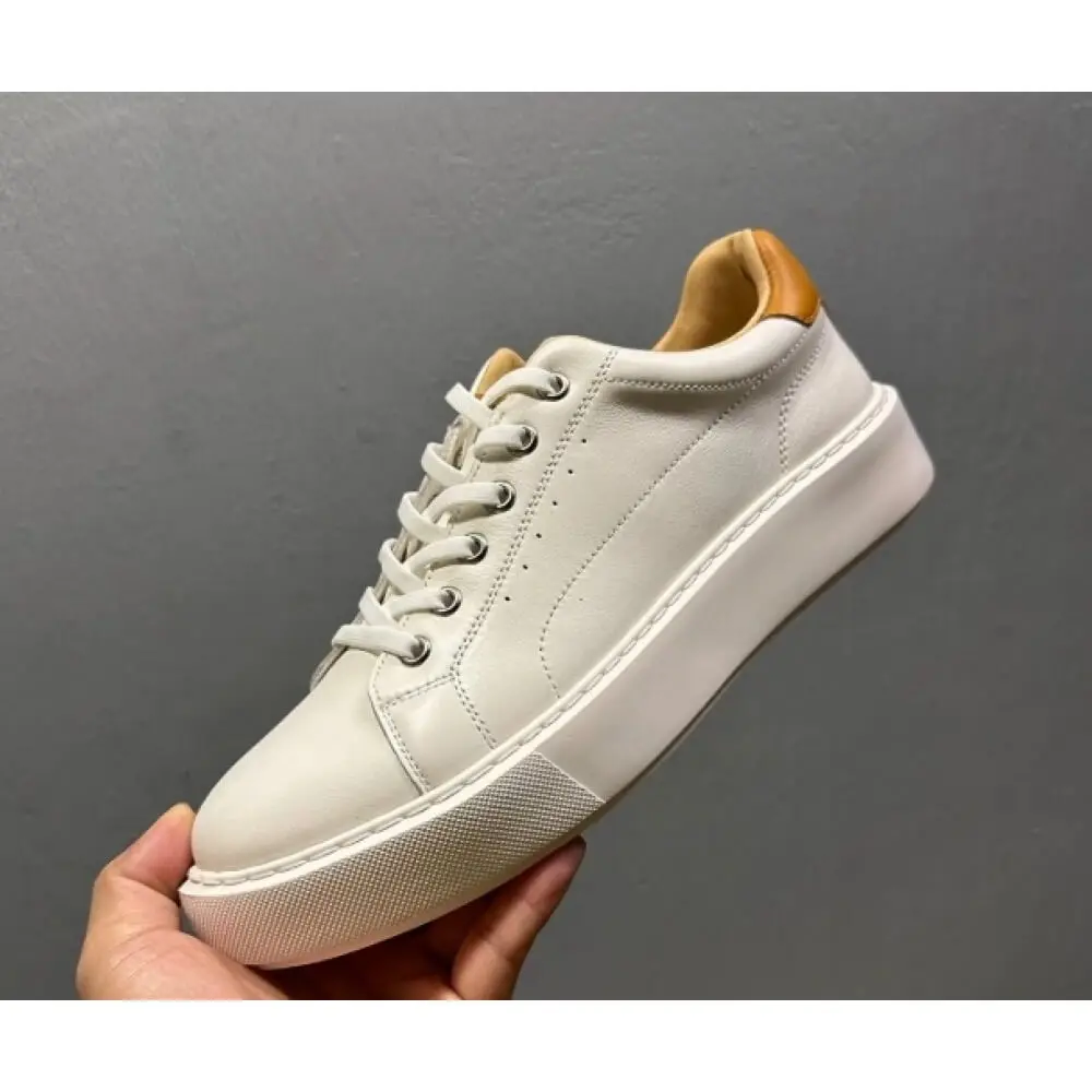Handcrafted White Leather Classic Sneakers – Superior Craftsmanship, Modern Minimalist Appeal