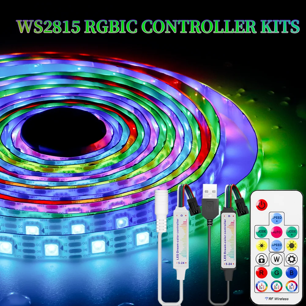 

WS2815, Адресуемая фотовспышка, Цветовая мягкая фотовспышка RGB, фотовспышка с USB/DC 17 клавиш, контроллер, лампа для украшения дома 12 В постоянного тока