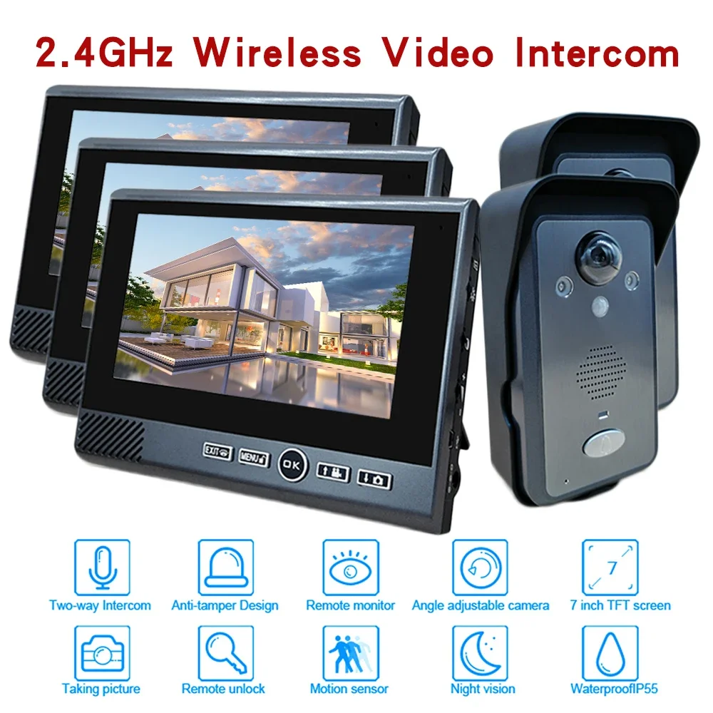 

7 Inch Wireless Video Intercom in Private House Punch-Free Interphone Doorbell Video Entry Phone Intercoms for the Apartment