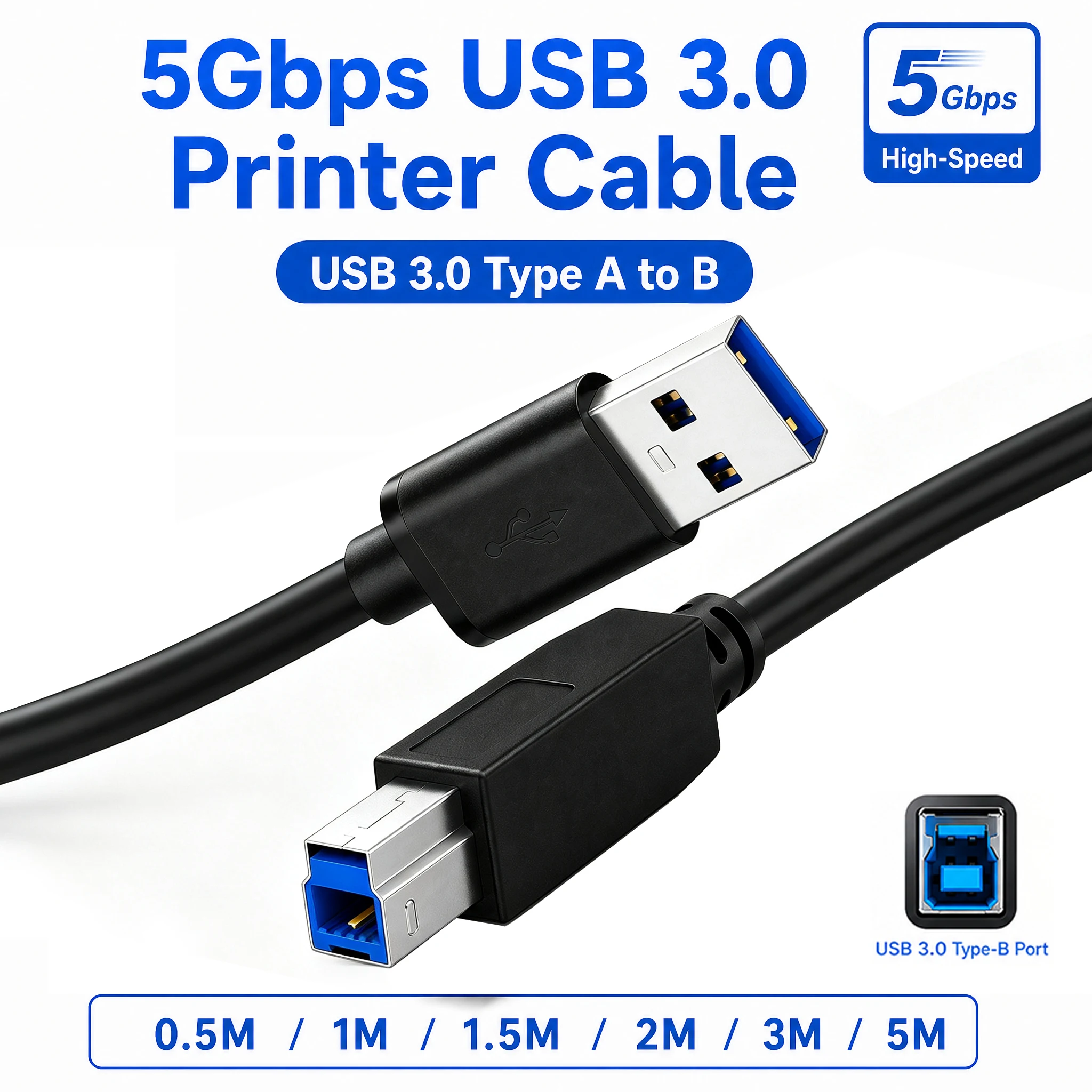 USB 3.0 Printer Cable 5Gbps USB A To Type B Data Cable  for Printer Scanner Hard Drive Docking Station USB Hub 0.5M 1M 2M 3M 5M