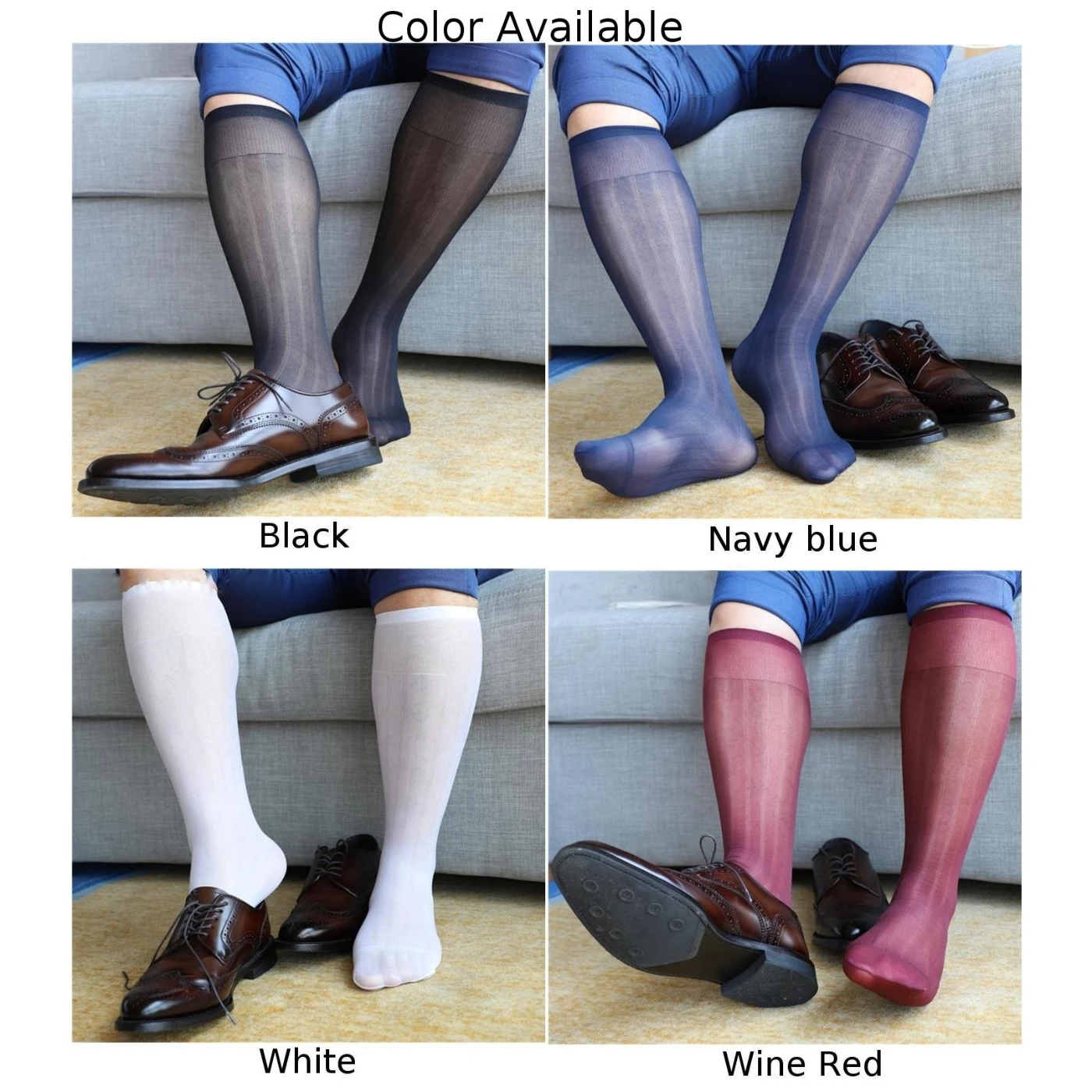 Calf Socks Men Socks Summer Transparent Breathable Comfortable Knee Length Lightweight Long Stripes Men Comfort