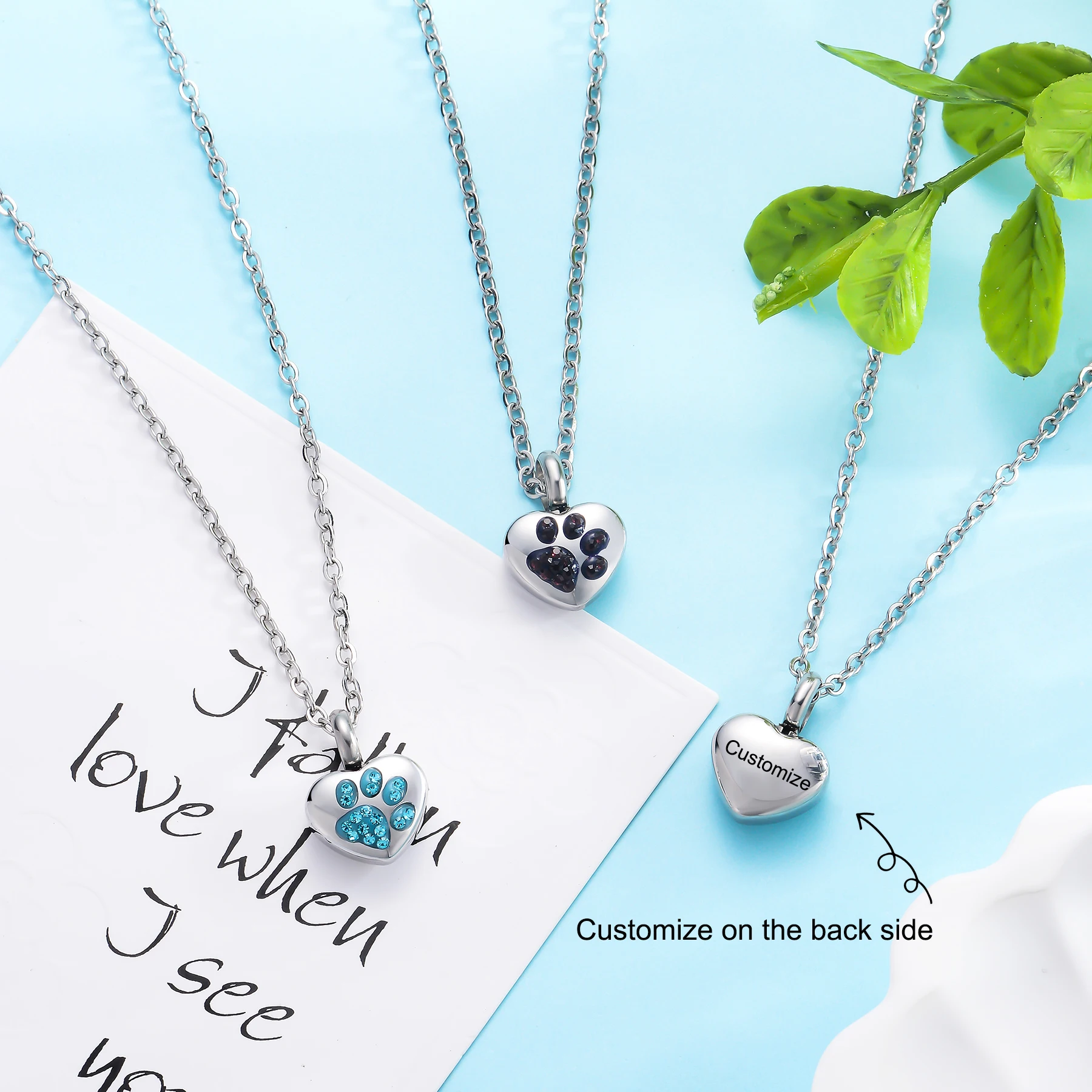 Stainless Steel Rhinestone Pet Cremation Ash Urn Necklace Heart Pendant For Pet Memorial Jewelry Can be Customized