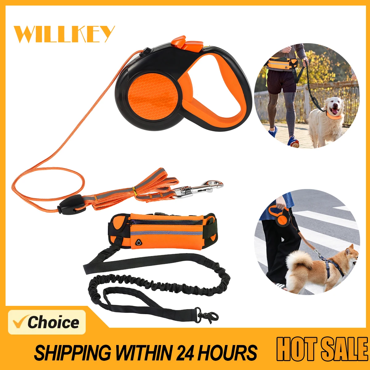 2.2/8M Retractable Dog Lead Heavy Duty Pet Walking Leash with Strong Reflective Tape Non-Slip Handle for Small Medium Large Dogs