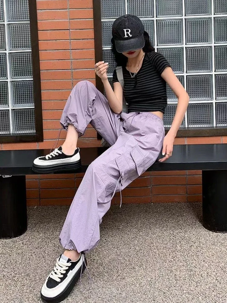 

Фиолетовые женские брюки Хиппи Длинные хлопковые брюки-карго Harajuku Новые винтажные тенденции 2025 Слакси Один размер Классические женские брюки 90-х годов G