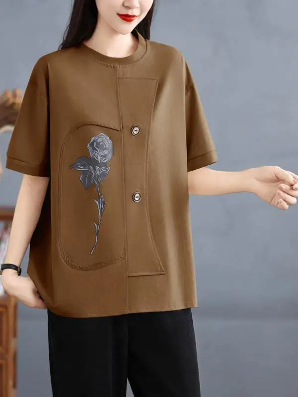 Plus Size Damen Faionable Loose Summer T-Shirt Sweatirt Meat Concealing Abnehmen High-End Design Sense Casual Sle