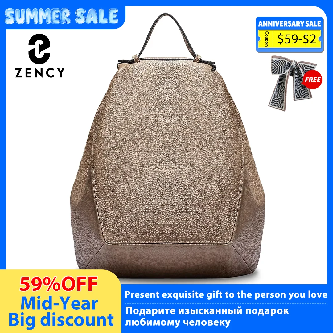 

Zency Women Stylish Classic Backpack Khaki Genuine Leather Knapsack Satchel Purse Roomy with Pockets Fit A4 Ipad 9.7'' Rucksack