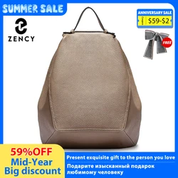 Zency Women Stylish Classic Backpack Khaki Genuine Leather Knapsack Satchel Purse Roomy with Pockets Fit A4 Ipad 9.7'' Rucksack