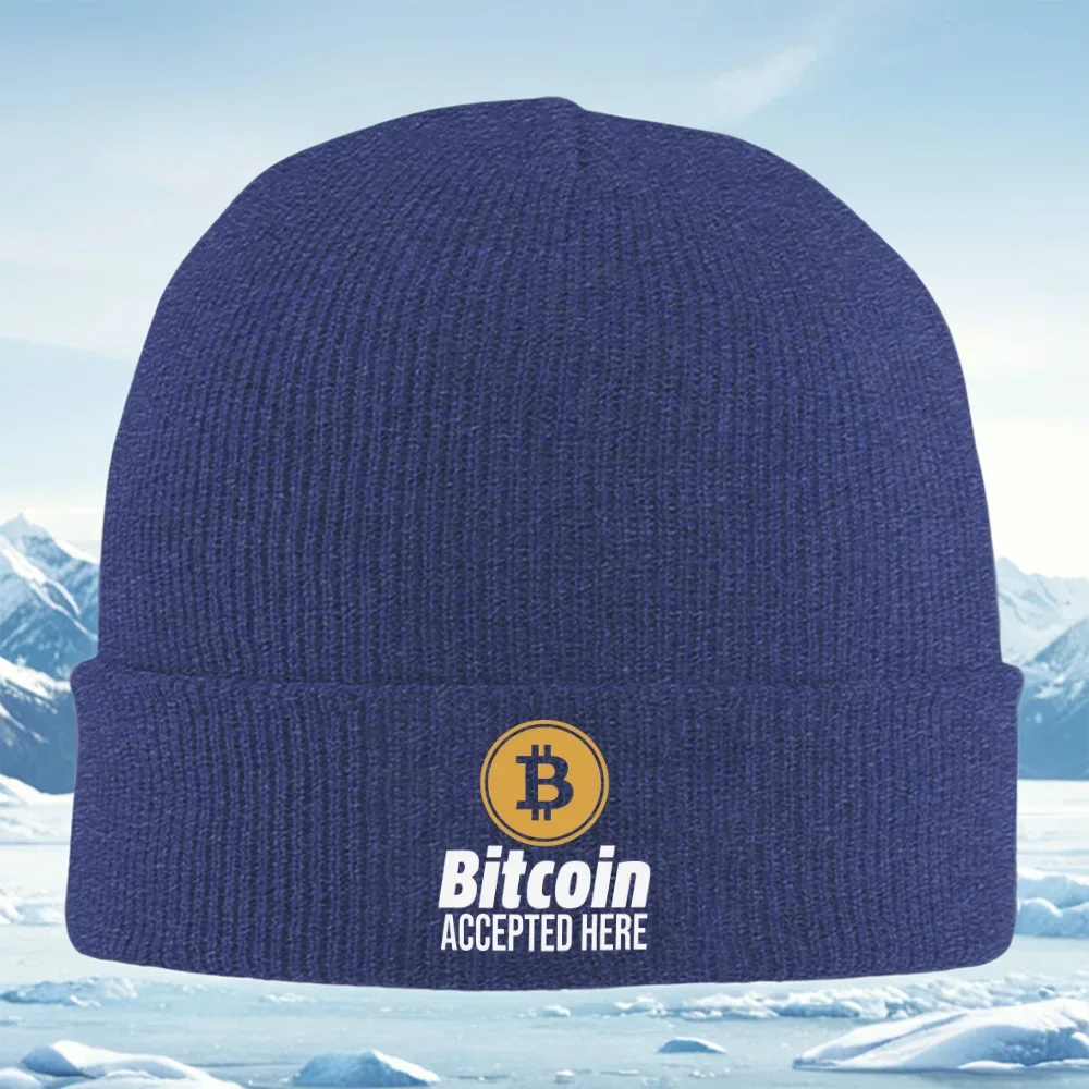 Bitcoin Signo texto vontado Hombres Mujeres Gorro de Punto Unisex Gorro Jersey Gorro Invierno Térmico Cálido Navidad Cicli