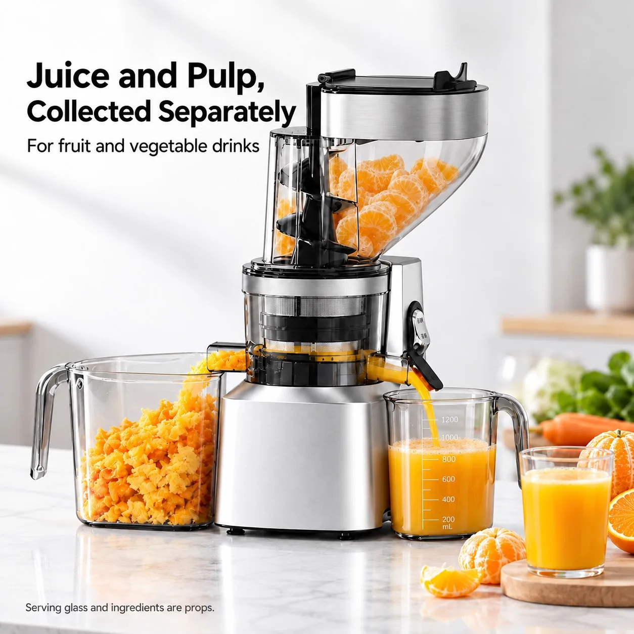 Slow Juicer S600 with 160mm Feed Opening and Separate Pulp Outlet for Juice Bars, Countertop Fruit and Vegetable Juice Extractor