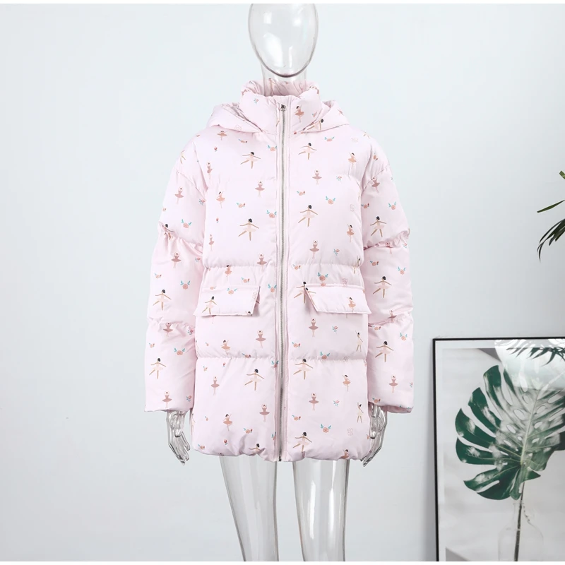 Women's Floral Print Hooded Puffer Jacket with Bow Decor Cute Oversized Winter Warm Coat Loose Casual Feminine Outerwear Fashion