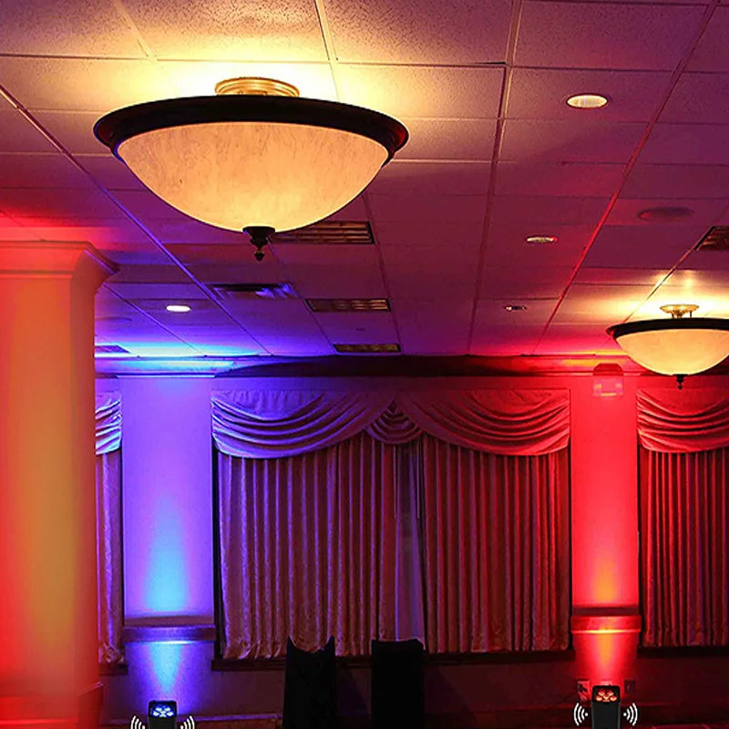 Rgbwauv levou luz de parede com controle remoto sem fio app/dmx512, luzes do palco para festa, restaurante e casamento, 6x18w