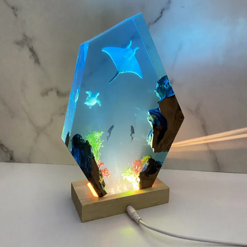 

NEW Aroma Ocean Solid Wood Resin Glowing Decorative Piece for Home Decoration Artistic Sculpture Desktop Handicraft Gift