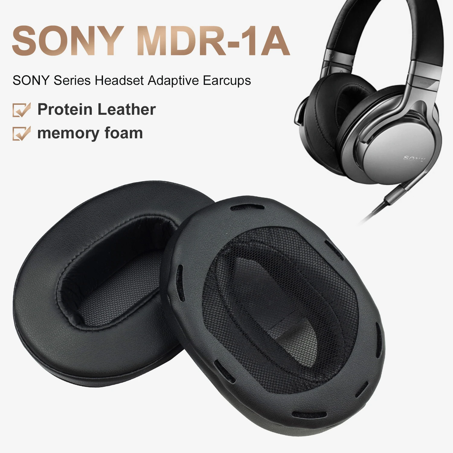 Ohrpolster für SONY MDR-1A, aus Kunstleder mit Memory-Schaum, weiche Ersatz-Ohrpolster für Over-Ear-Kopfhörer, Modell Pro.