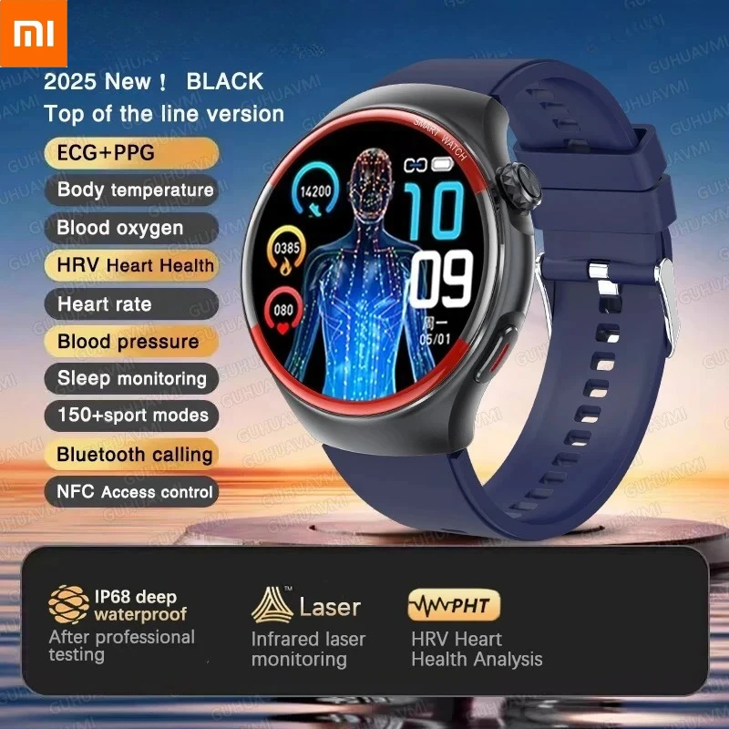 2025 جديد Xiaomi الراقية كشف الليزر ساعة ذكية الرجال دقيقة HRV بلوتوث دعوة NFC الساعات الصحية
