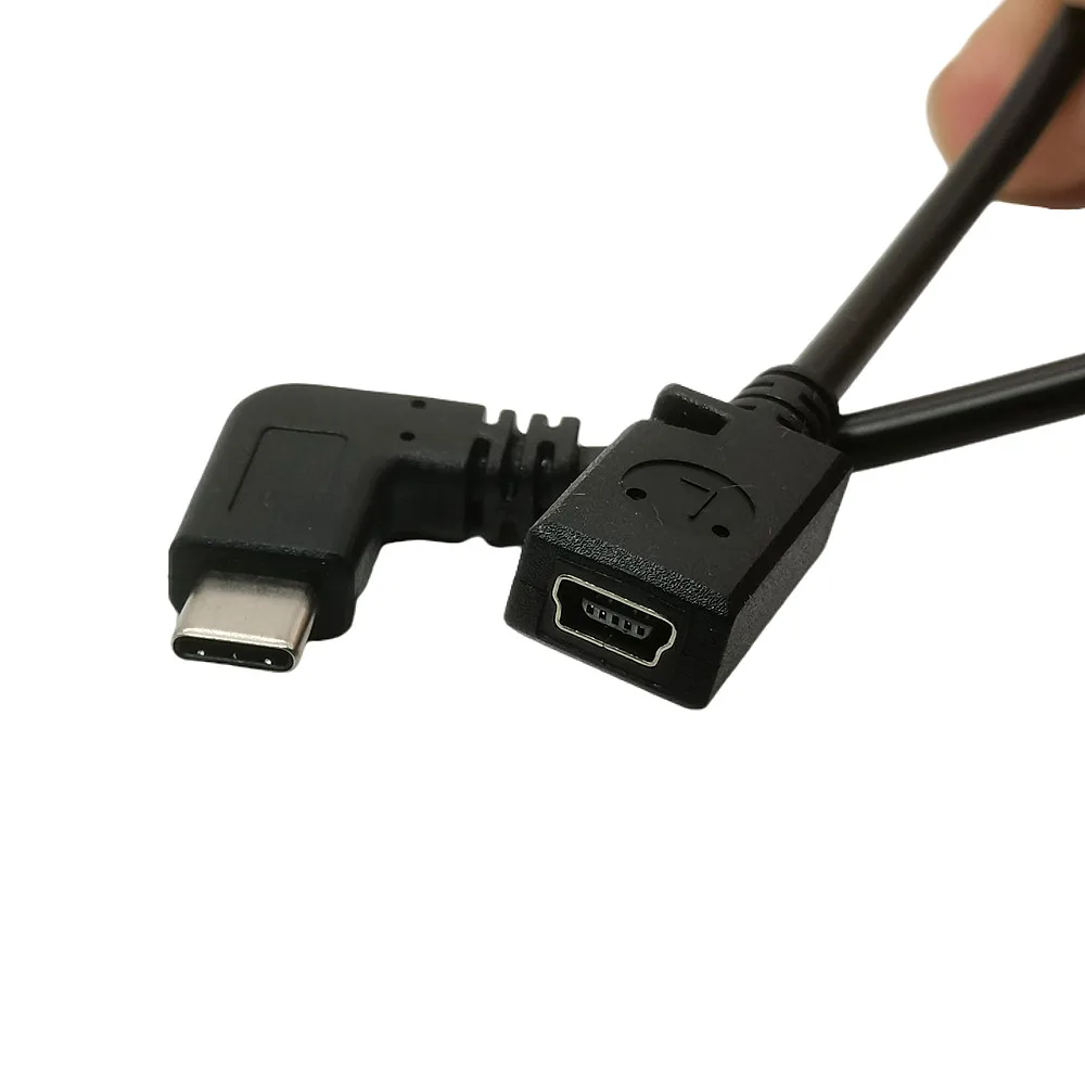 Typ C prostopadły 90 stopni USB 3.1 męski do Mini USB żeńskie kabel danych do ładowania Adapter przewodu 0.25M